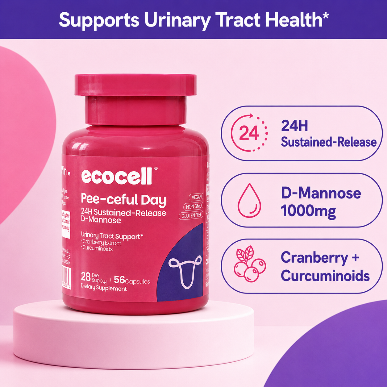 ecocell Pee-ceful Day 24H Sustained-Release D-Mannose for Urinary Tract Health