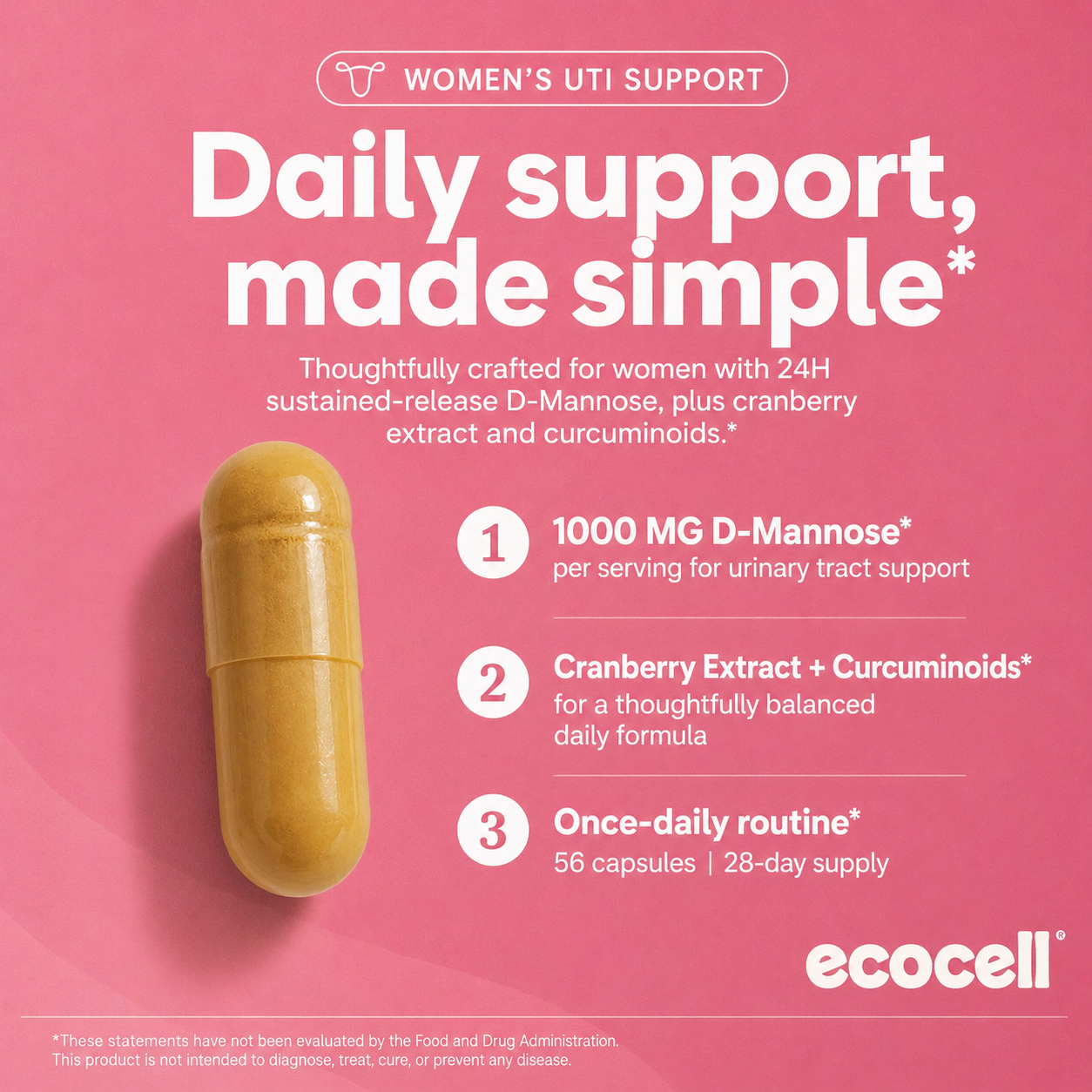 ecocell Pee-ceful Day 24H Sustained-Release D-Mannose for Urinary Tract Health